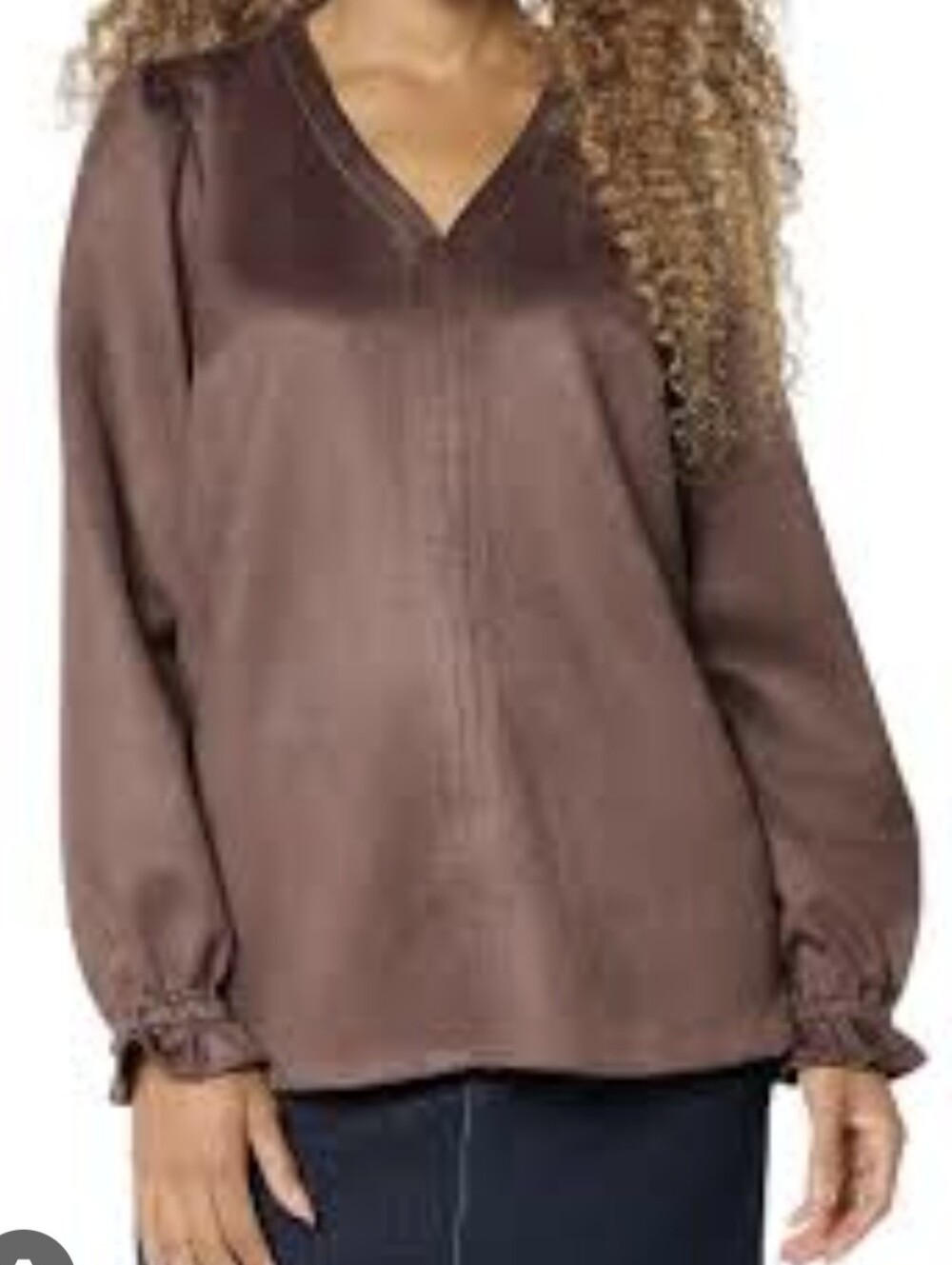 BELLE BOHO kim gravel size Small Long Sleeve Suede V Neck Top Brown